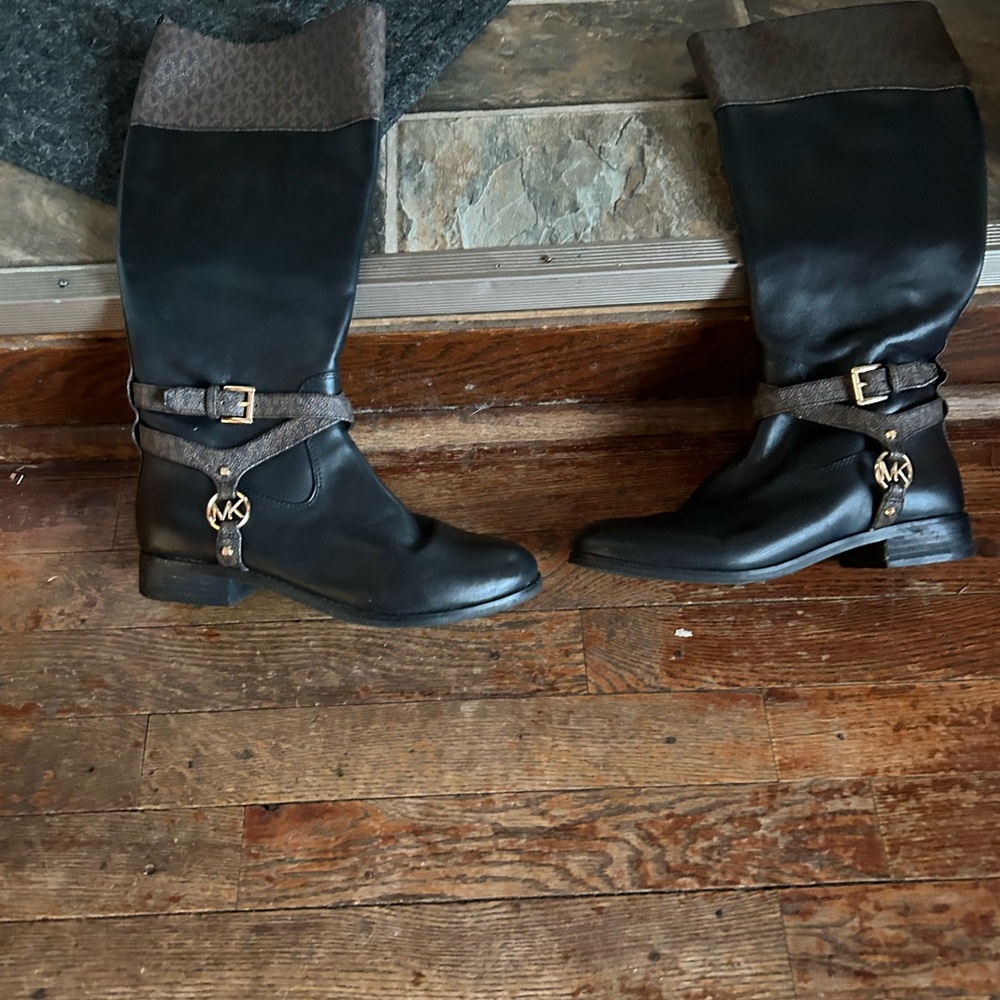 Michael Kors Black and Brown Over the Knee Boots